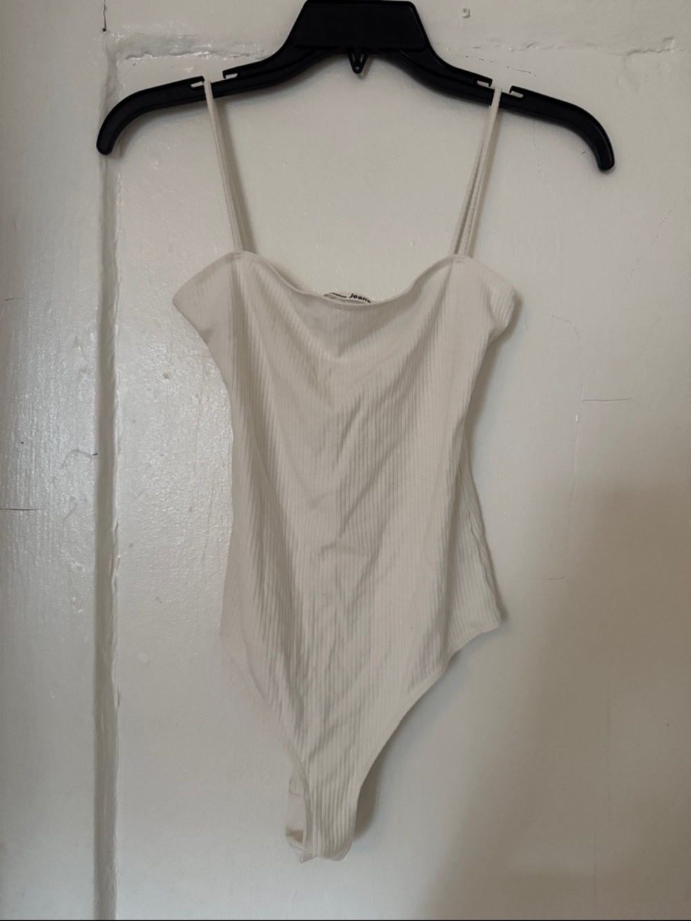 Reformation Cream Ribbed Scoop Neck Spaghetti Strap Bodysuit